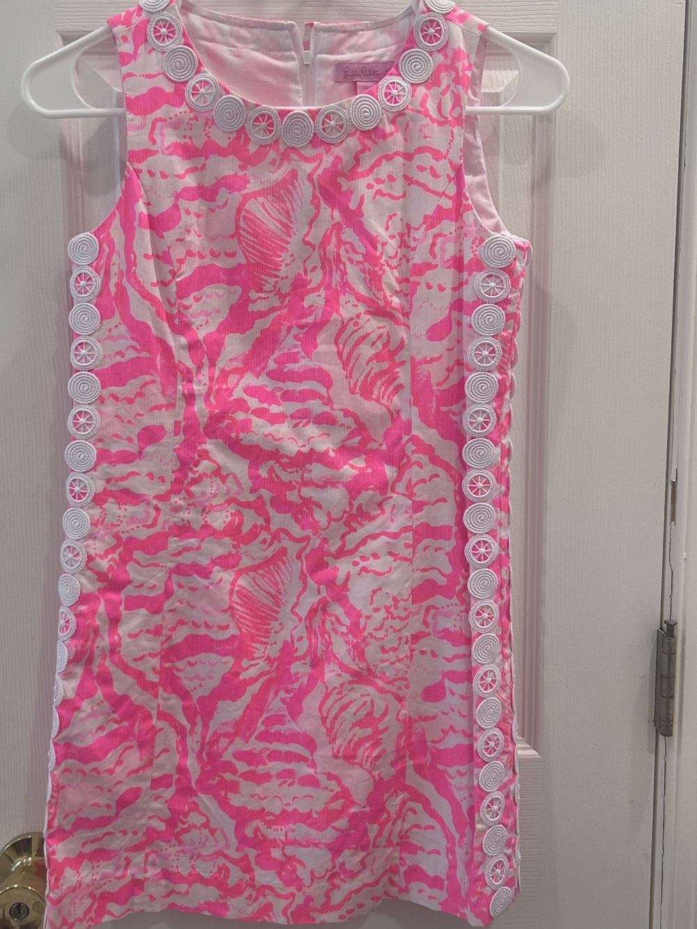 Lilly Pulitzer Pink & White Printed Shift Dress with Decorative Trim